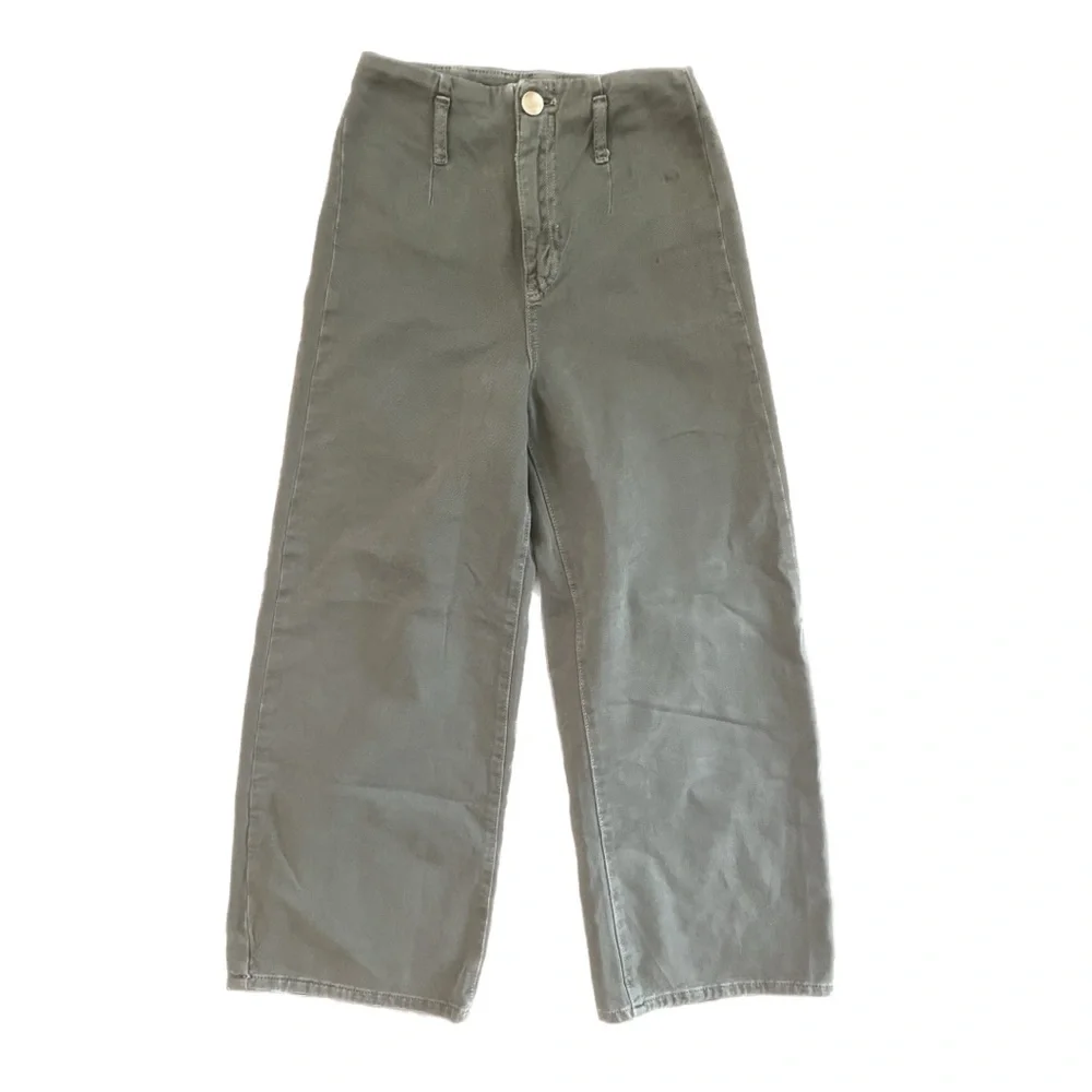 ZARA High-Rise Wide Leg Crop Pant in “Khaki” (Forest Green) - Picture 2 of 3